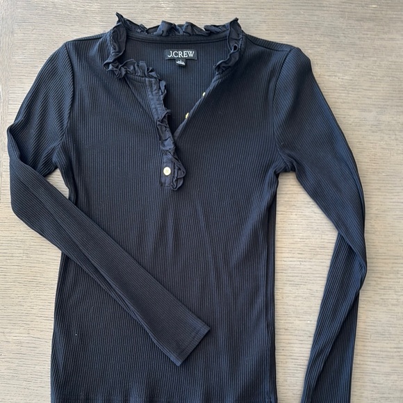 J.Crew Black Ruffled Ribbed Top - Picture 1 of 3